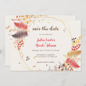 野生の森の花シダの葉結婚の セーブザデート (正面/裏面)