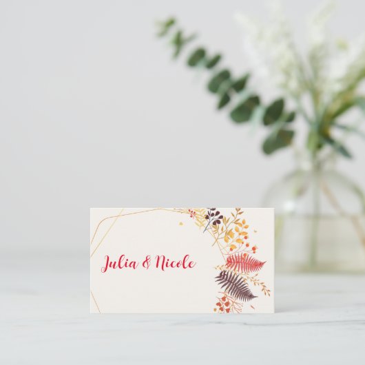 野生の森の花シダの葉結婚の プレイスカード (スタンド正面)