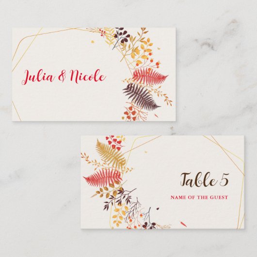 野生の森の花シダの葉結婚の プレイスカード (正面/裏面)