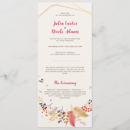 野生の森の花シダの葉結婚の プログラム (正面)