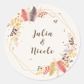 野生の森の花シダの葉結婚の ラウンドシール (正面)