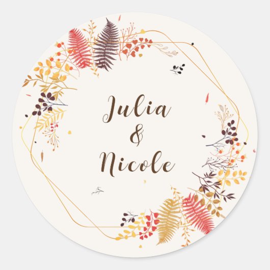 野生の森の花シダの葉結婚の ラウンドシール (正面)