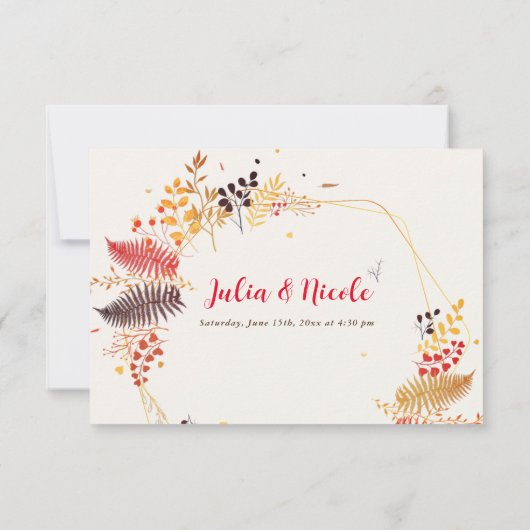 野生の森の花シダの葉結婚の 出欠カード (裏面)