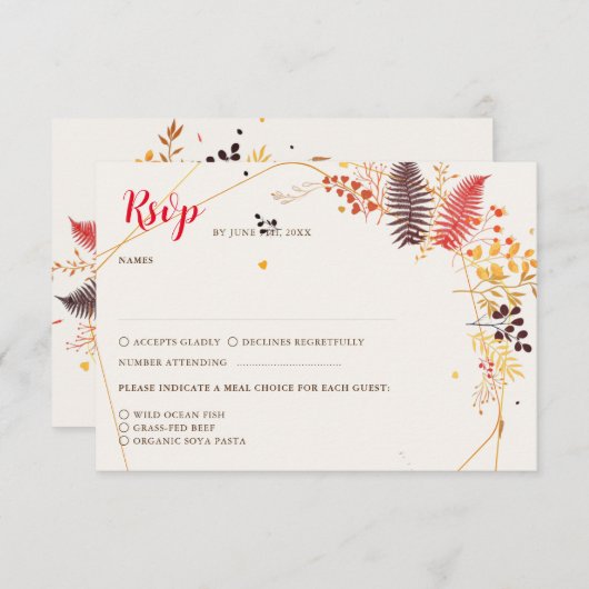 野生の森の花シダの葉結婚の 出欠カード (正面/裏面)