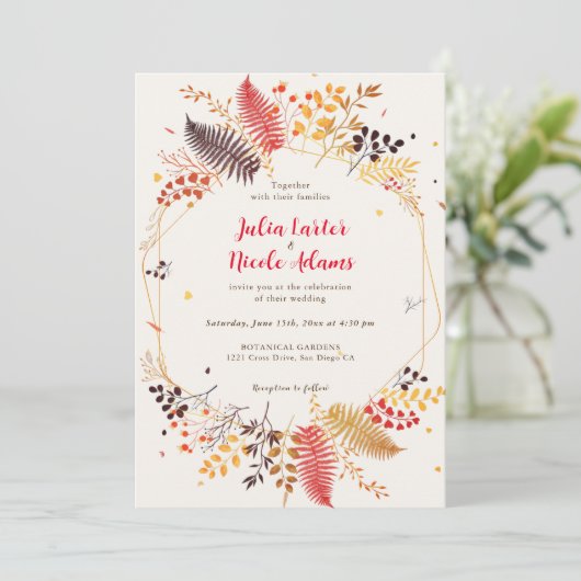 野生の森の花シダの葉結婚の 招待状 (スタンド正面)