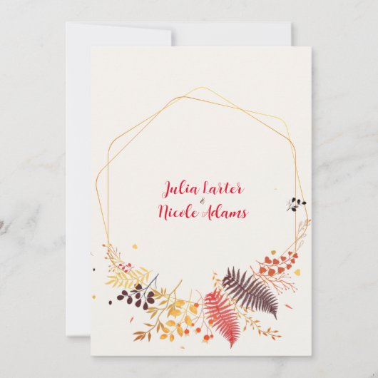 野生の森の花シダの葉結婚の 招待状 (裏面)