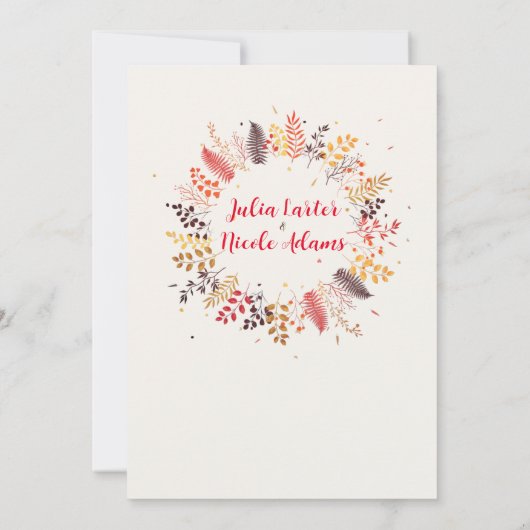 野生の森の花シダの葉結婚の 招待状 (裏面)