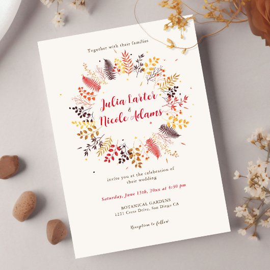 野生の森の花シダの葉結婚の 招待状