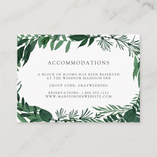 野生の森 |の結婚ホテルの宿泊カード エンクロージャーカード (正面)