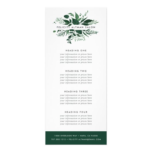 野生の森 |サービスまたは価格表 ラックカード (正面)