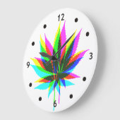 野生の植物の葉 – ネオン色+あなたのアイディア ラージ壁時計 (傾斜)