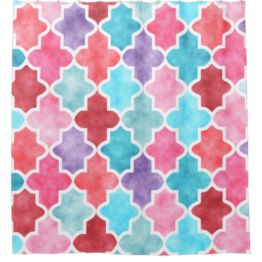 野生の水彩画のカラフルなモロッコパターン シャワーカーテン (正面)