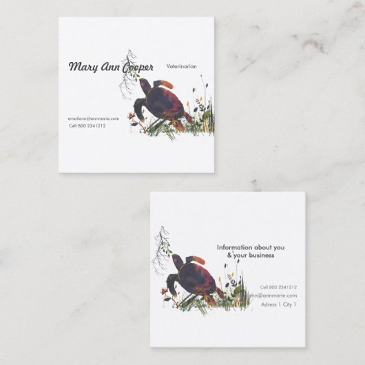 野生の水彩画のモダンでエキゾチックなカメ スクエア名刺 (正面/裏面)