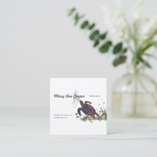 野生の水彩画のモダンでエキゾチックなカメ スクエア名刺 (スタンド正面)