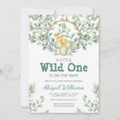 野生の水彩緑の雛と巣のベビーシャワー 招待状 (正面)