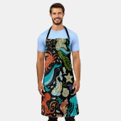 野生の海の生活:カラフルヴィンテージ。 エプロン (着用した状態)