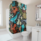 野生の海の生活：カラフルヴィンテージ。 シャワーカーテン (インサイチュ)