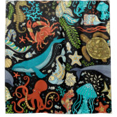 野生の海の生活:カラフルヴィンテージ。 シャワーカーテン (正面)