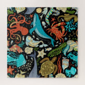 野生の海の生活：カラフルヴィンテージ。 ジグソーパズル (横)