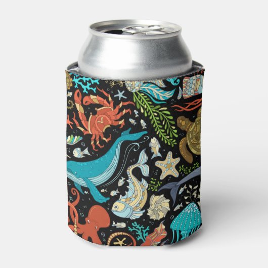 野生の海の生活:カラフルヴィンテージ。 缶クーラー (缶正面)