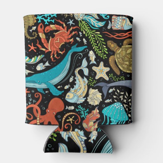 野生の海の生活:カラフルヴィンテージ。 缶クーラー (裏面)