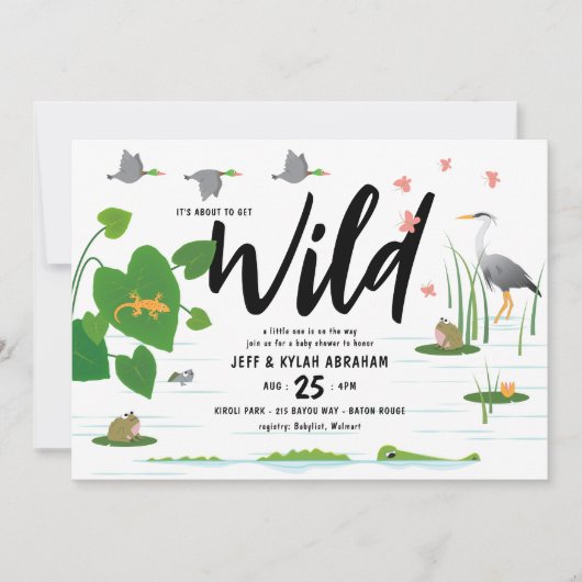 野生の湿地の生き物の赤ちゃんシャワー 招待状 (正面)