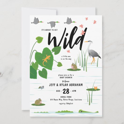 野生の湿地の生き物の赤ちゃんシャワー 招待状 (正面)