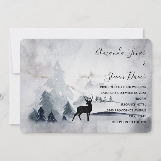 野生の灰色の水の色のトナカイ結婚 招待状 (正面)
