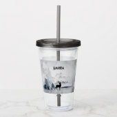 野生の灰色の水色のクリスマスにトナカイ アクリルタンブラー (正面)