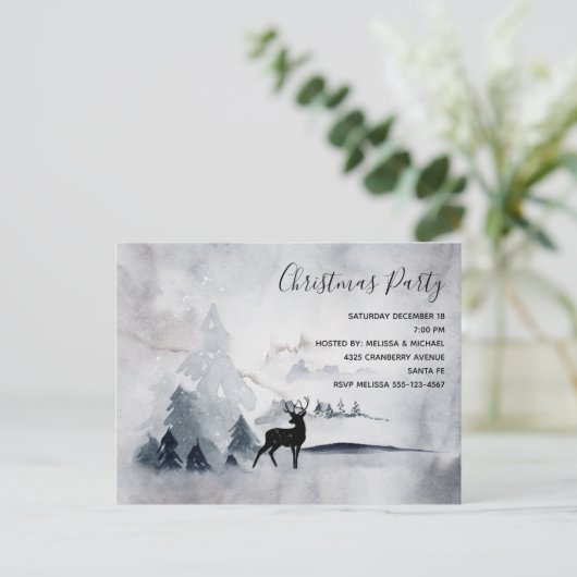 野生の灰色の水色のクリスマスにトナカイ インビテーションポストカード (スタンド正面)