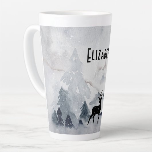 野生の灰色の水色のクリスマスにトナカイ カフェラテマグ (左アングル)