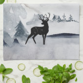 野生の灰色の水色のクリスマスにトナカイ キッチンタオル (折り畳み)