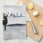 野生の灰色の水色のクリスマスにトナカイ キッチンタオル (四つ折り)