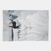 野生の灰色の水色のクリスマスにトナカイ キッチンタオル (横)