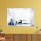 野生の灰色の水色のクリスマスにトナカイ キャンバスプリント (インサイチュ (リビング))