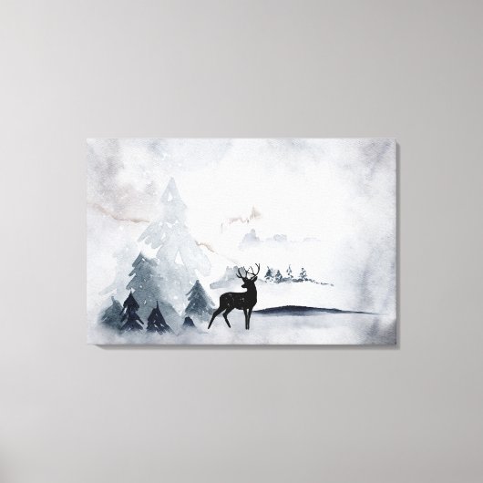 野生の灰色の水色のクリスマスにトナカイ キャンバスプリント (正面)