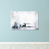 野生の灰色の水色のクリスマスにトナカイ キャンバスプリント (インサイチュ (ウッドフロア))