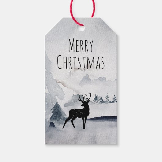 野生の灰色の水色のクリスマスにトナカイ ギフトタグ (正面)