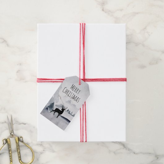 野生の灰色の水色のクリスマスにトナカイ ギフトタグ (より糸付き)