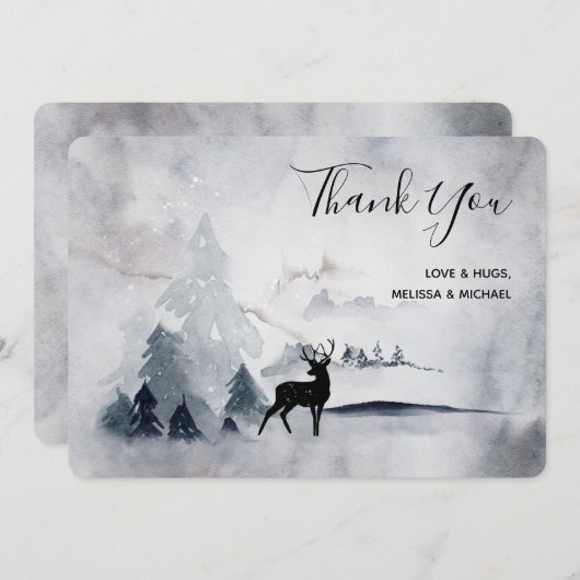 野生の灰色の水色のクリスマスにトナカイ サンキューカード (正面/裏面)
