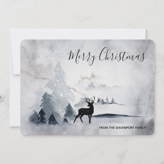 野生の灰色の水色のクリスマスにトナカイ シーズンカード (正面)