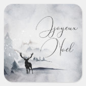 野生の灰色の水色のクリスマスにトナカイ スクエアシール (正面)