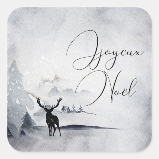 野生の灰色の水色のクリスマスにトナカイ スクエアシール (正面)
