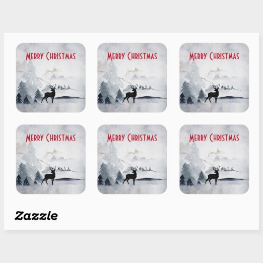 野生の灰色の水色のクリスマスにトナカイ スクエアシール (シート)