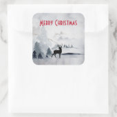 野生の灰色の水色のクリスマスにトナカイ スクエアシール (バッグ)