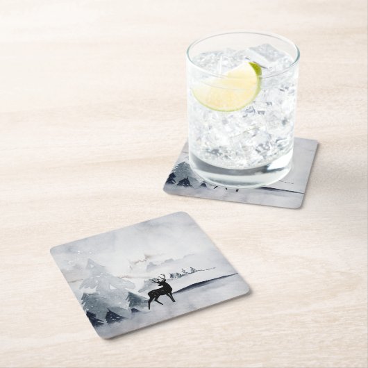 野生の灰色の水色のクリスマスにトナカイ スクエアペーパーコースター (インサイチュ)