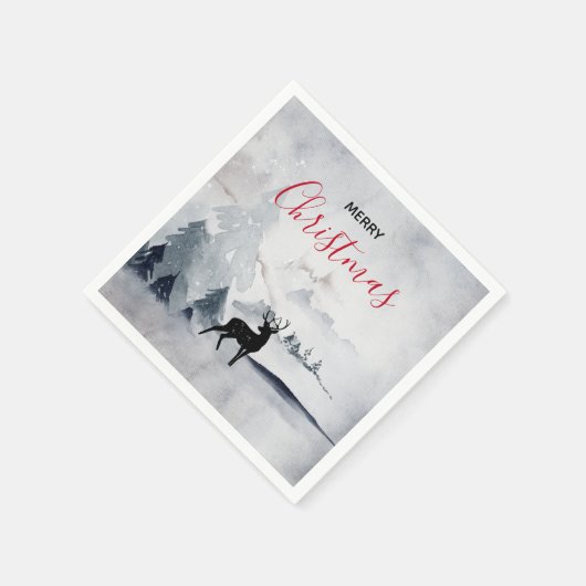 野生の灰色の水色のクリスマスにトナカイ スタンダードカクテルナプキン (角)