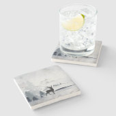 野生の灰色の水色のクリスマスにトナカイ ストーンコースター (横)