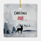 野生の灰色の水色のクリスマスにトナカイ セラミックオーナメント (裏面)