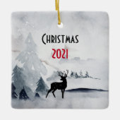 野生の灰色の水色のクリスマスにトナカイ セラミックオーナメント (正面)